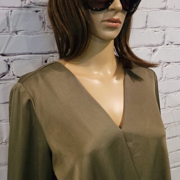 APT. 9, Stylish olive green long sleeve front crossover v-neck blouse - Picture 6 of 8
